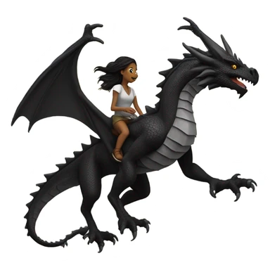 Big black dragon flying with a female rider on top of it  sticker