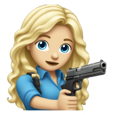 Long Blonde hair blue eyes girl holding gun up sticker