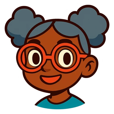 african american girl head with oversize glasses and gray hair in bunches, vibrant toon style sticker