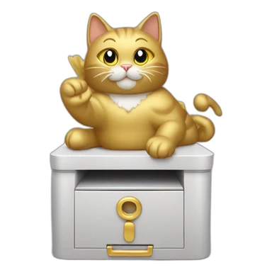 cat secretary sitting on top of the gold cloud sticker