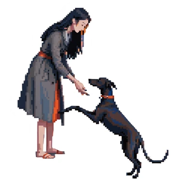 A very beautiful and attractive 25-year-old Japanese woman with long flowing black hair gently petting a SOLID DARK GREY whippet on a beach during a beautiful sunset. The woman's hand is lovingly stroking the whippet. The whippet MUST be COMPLETELY SOLID DARK GREY with ABSOLUTELY NO WHITE MARKINGS ANYWHERE - no white chest, no white face, no white paws, no white tip on tail - ENTIRELY ONE SOLID DARK GREY COLOR throughout the entire dog. Orange and red sunset sky over the ocean, sandy beach in the foreground. sticker