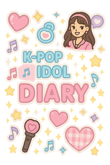 pink kpop idol diary with stickers, trendy sticker
