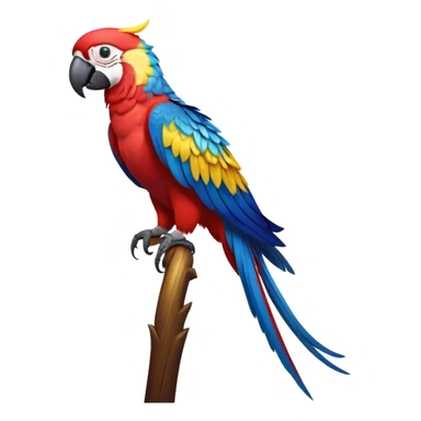 cinematic-macaw-realistic-full-body-standing-emoji,-vibrant-feathers-glowing-with-rich-reds,-blues,-and-yellows,-head-tilted-dramatically,-curved white-beak-gleaming,-piercing-dark-eyes-exuding-confidence,-simplified-yet-realistic-focused sticker
