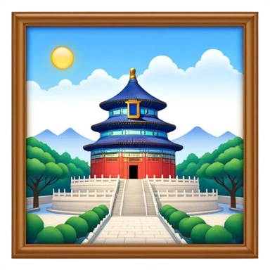 Cinematic Realistic Temple of Heaven Landmark Emoji, depicted with expansive historic architecture set in lush gardens rendered with lifelike detail and serene lighting. sticker