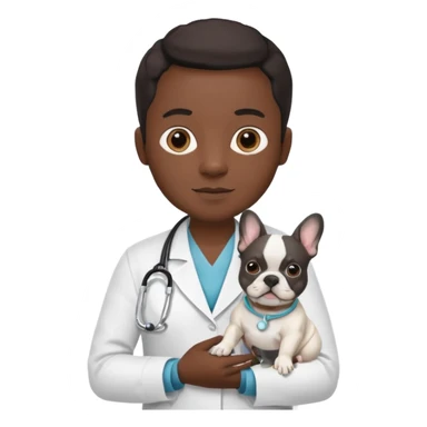 hombre médico que tenga un estetoscopio de color de tez negra que sostiene un bulldog francés blanco sticker