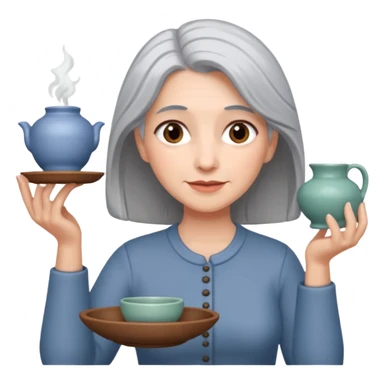 Woman with grey hair with ceramics sticker