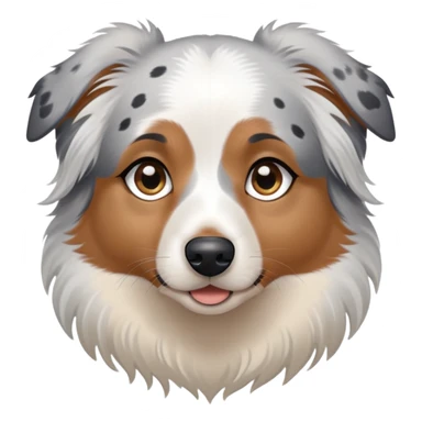 A mini Australian shepherd with white hair and black spots over her eyes. One eye is light blue, and the other is brown sticker