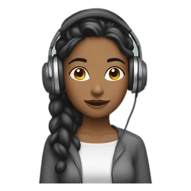 Girl working with head phone sticker