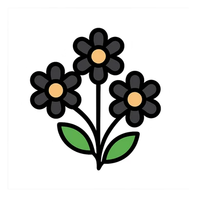 black flowers, color outline icon style, lineal color icon with black outlines sticker