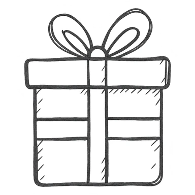 hand drawn outlined gift box with ribbon icon sticker