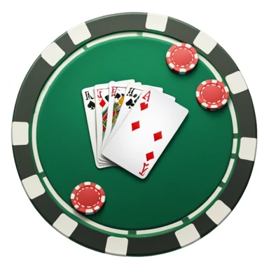 A photorealistic icon with playing cards and poker chips on a round green felt table. Detailed design with realistic lighting and textures, focusing on the classic atmosphere of card games. Transparent background, symbolizing card games and strategy. sticker