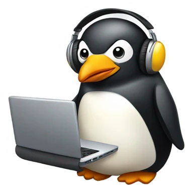 penguin with laptop & headphone sticker