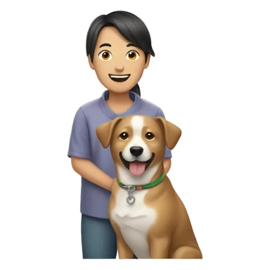 Asian and dog happy sticker