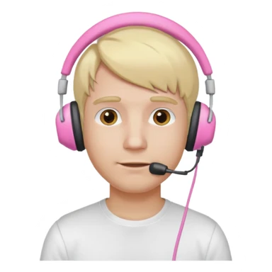 guy with blonde hair, white shirt and pink headset sticker