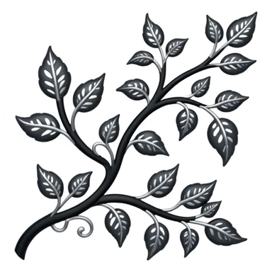 Black and silver filigree vine with leaves, artistic design, 3D, extremely detailed design sticker