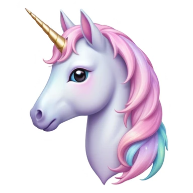 Cinematic Noble Unicorn Pony Portrait Emoji, Poised and graceful, with a delicate, miniature equine build adorned with a soft, pastel color, a tiny, shimmering horn and a silky mane that hints at magical charm, Simplified yet sharp and sophisticated features, highly detailed, glowing with a soft, enchanted glow, high shine, intelligent and spirited, stylized with an air of fairy-tale elegance, focused and poised, soft glowing outline, capturing the essence of a watchful and confident unicorn pony that appears ready to trot out of the screen with graceful magic! sticker
