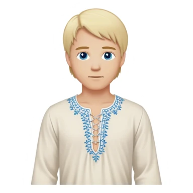 medieval spring outfit worn by a DnD themed fantasy male character. soft cotton tunic with a laced-up neckline and subtle floral embroidery. clothes only above the waist. The clothes full waist. The character's haven't arms. character is white-skinned, blonde hair, blue eyes, medium-length straight hair. sticker
