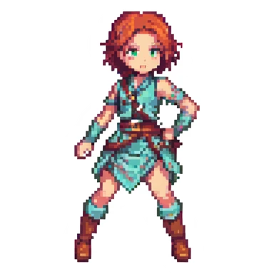Hange Zoe from Attack on Titan, pixel art, action pose sticker