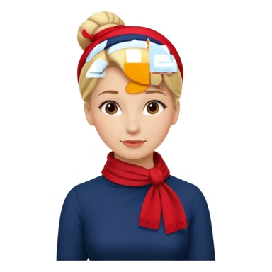 hace falta de vuelo rubia, con un moño y un vestido azul marino, liso con un pañuelo de color rojo sticker