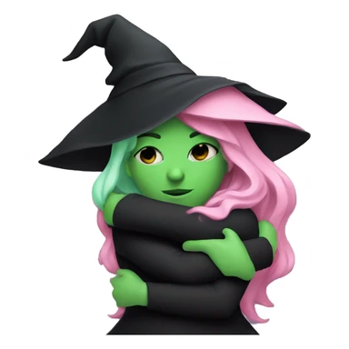 Witch dressed in black with green skin hugging pink dressed white witch sticker