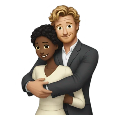 Simon Baker hug a black girl brown eyes and sblack hair in a bun sticker