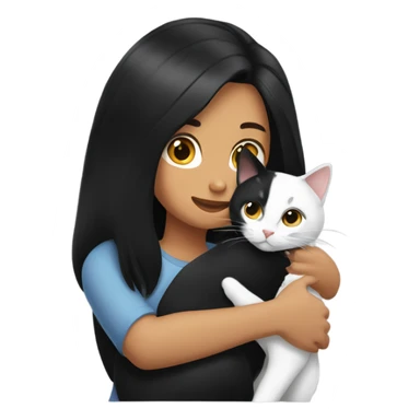 Tanned woman with black hair hugging a black and white cat  sticker