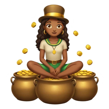 black woman sitting on a pot of gold coins sticker