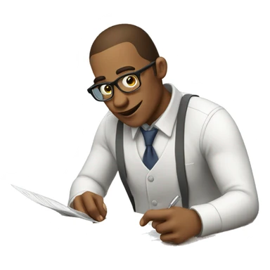 Nerd checking documents sticker