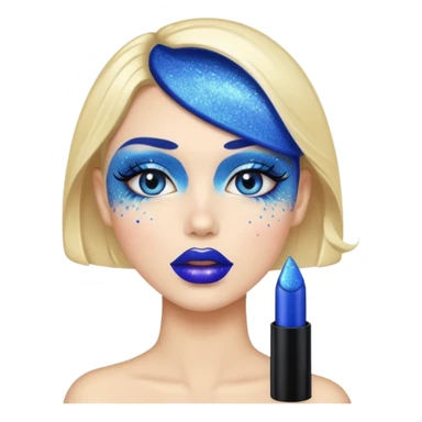 blue lipstick with glitter sticker