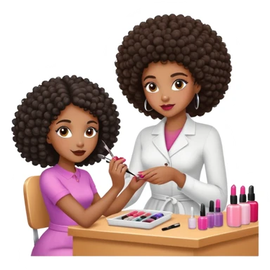 Black girl with curly fro getting nails done sticker