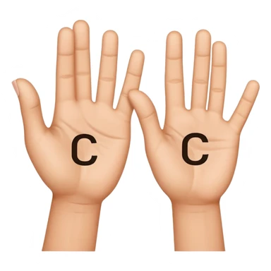 Two hands with one making a “c” and the other a “t”.. hands only use thumb and pointer fingers to create letters. The “t” goes inside the “c” and looks like it’s hanging off of it sticker