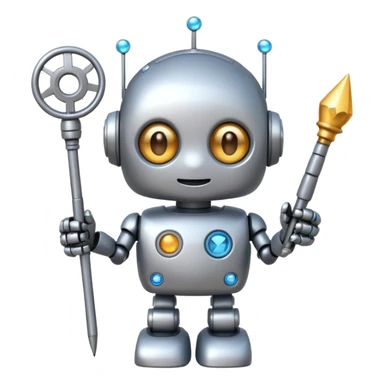 A cute robot is holding a magic wand, magic, emoji sticker
