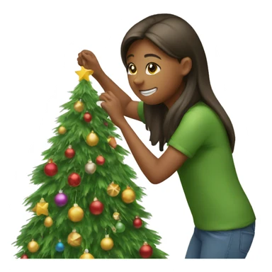 Girl decorating Christmas tree sticker