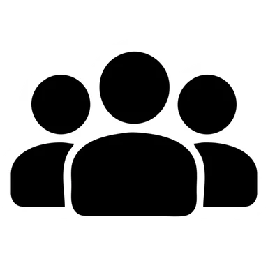 simple silhouette representing exactly three stylized people, solid shape with no borders, orange color #fe6601, transparent background sticker