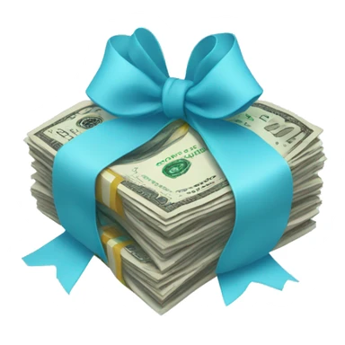 A bunch of dollars, tied with pastel blue bow sticker