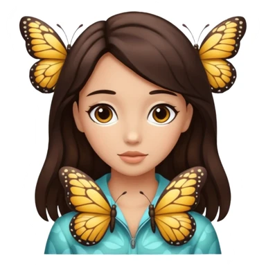 Koyu kahverengi kelebek model saçları olan buğday tenli bir kız sticker