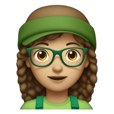 Brown haired girl with green cap and glasses sticker
