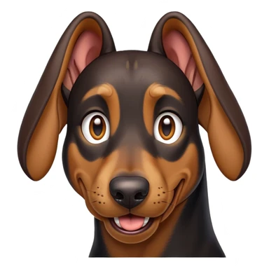 cinematic-comical-doberman-portrait-emoji,-head-tilted-dramatically-with-an-exaggeratedly-amused-expression,-featuring-a-vibrant-black and tan-fur-with-a-lively-sheen,-wide,-expressive-brown-eyes-filled-with-playful-disbelief, ears drooping down sticker