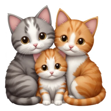 3 tiny kittens cuddling together all different colours, the first one is grey and white, the second is ginger and white and the third is brown tabby and white sticker