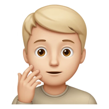 A iPhone type emoij guy white curious with his eyes looking up to a corner and his hand on his chin looking like hes curious  sticker