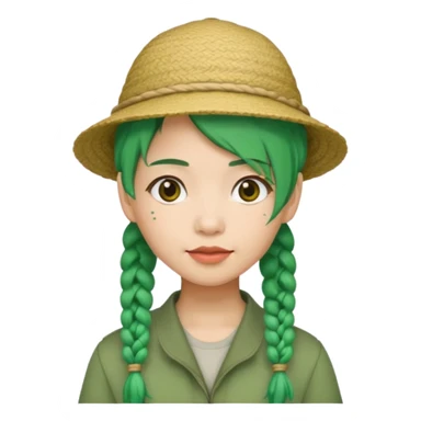 chinese green haired tourist with braids an hat sticker