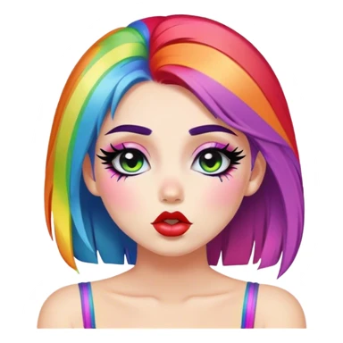 Pretty Girl with black eyeliner and rainbow hair making a kissy face sticker