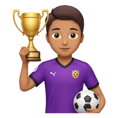 Soccer player in purple kit with a trophy sticker