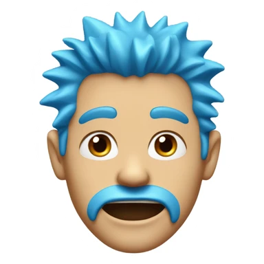 Man with blue hair, black eyes, one front tooth missing, spiky hair. sticker