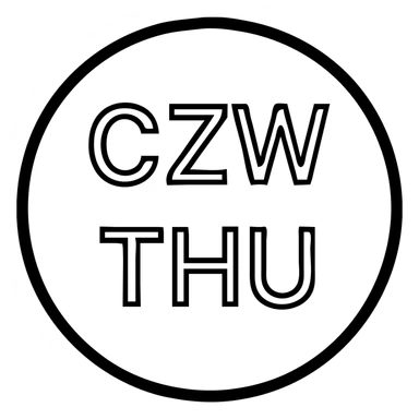 Swap the colors: make the circle white, the text 'CZW' and 'THU' black, and add a bold black border around the circle. Keep the text centered and bold in an outlined icon style with no fill. sticker