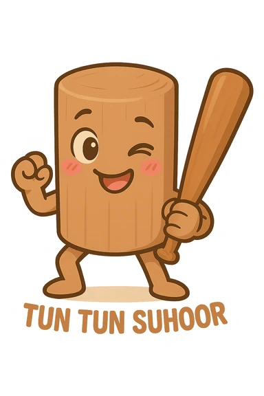 Make the chibi Tun Tun Suhoor wooden stick character look flirty, with winking cartoon eyes, a playful smile, and a blushing expression, in the chibi stickers style, with no background. sticker