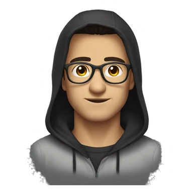 Hooded male portrait, dark hair  glasses  sticker
