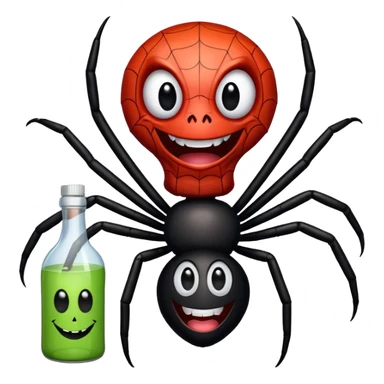 wesoły śmieszny pająk z butelka jadu i podpisem cześć sticker