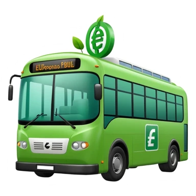 green electric bus with a big euro bill, no text on the bus sticker