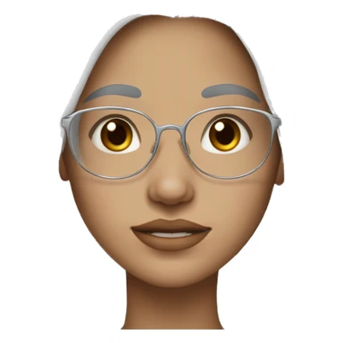 young woman with long silver hair, silver glasses, pale skin, brown eyes, to moles on chin, freckles, pale sticker